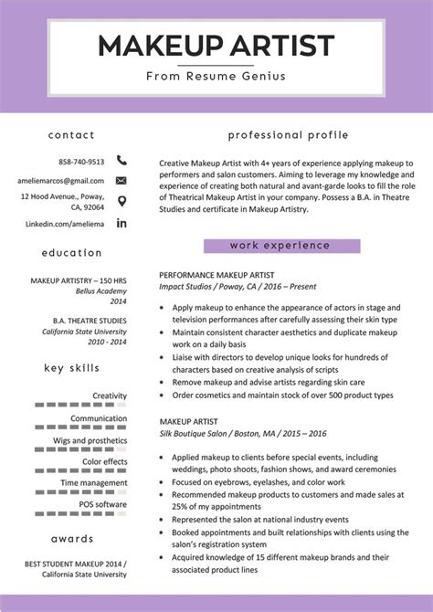 makeup artist resume format.